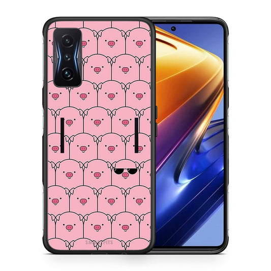 Θήκη Xiaomi Poco F4 GT Pig Glasses από τη Smartfits με σχέδιο στο πίσω μέρος και μαύρο περίβλημα | Xiaomi Poco F4 GT Pig Glasses case with colorful back and black bezels