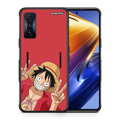 Θήκη Xiaomi Poco F4 GT Pirate Luffy από τη Smartfits με σχέδιο στο πίσω μέρος και μαύρο περίβλημα | Xiaomi Poco F4 GT Pirate Luffy case with colorful back and black bezels