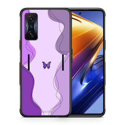 Θήκη Αγίου Βαλεντίνου Xiaomi Poco F4 GT Purple Mariposa από τη Smartfits με σχέδιο στο πίσω μέρος και μαύρο περίβλημα | Xiaomi Poco F4 GT Purple Mariposa case with colorful back and black bezels