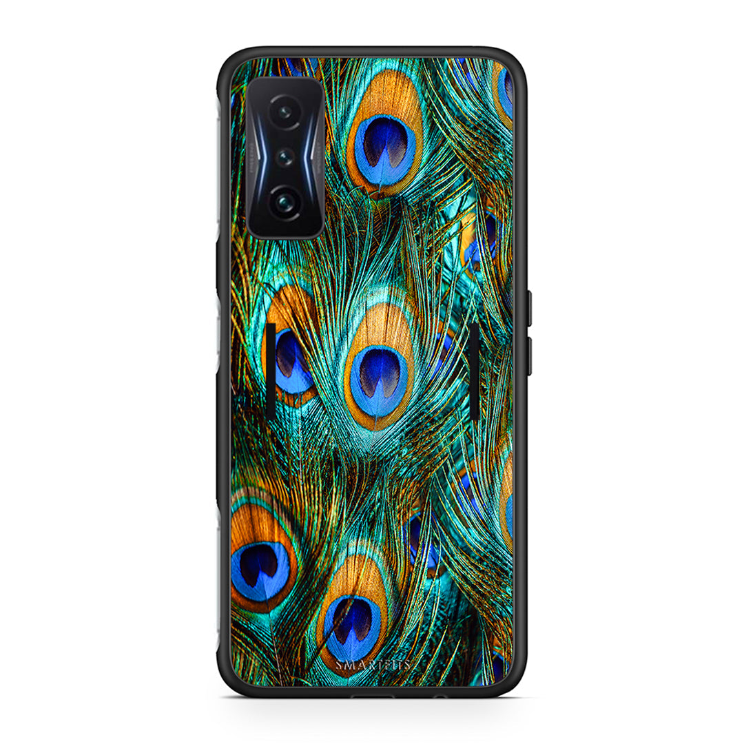 Xiaomi Poco F4 GT Real Peacock Feathers θήκη από τη Smartfits με σχέδιο στο πίσω μέρος και μαύρο περίβλημα | Smartphone case with colorful back and black bezels by Smartfits