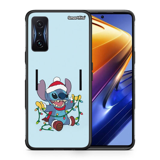 Θήκη Xiaomi Poco F4 GT Santa Stich από τη Smartfits με σχέδιο στο πίσω μέρος και μαύρο περίβλημα | Xiaomi Poco F4 GT Santa Stich case with colorful back and black bezels