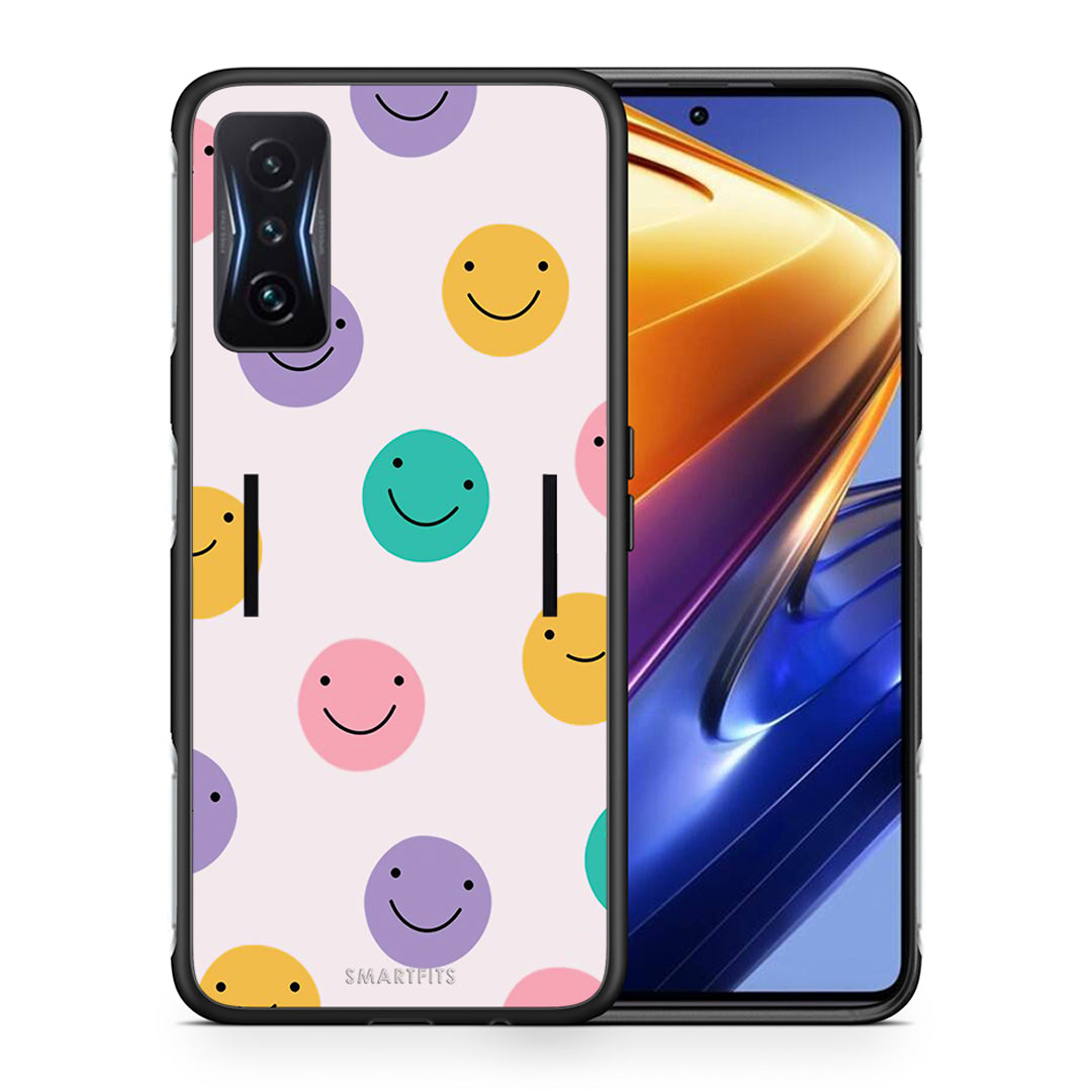 Θήκη Xiaomi Poco F4 GT Smiley Faces από τη Smartfits με σχέδιο στο πίσω μέρος και μαύρο περίβλημα | Xiaomi Poco F4 GT Smiley Faces case with colorful back and black bezels