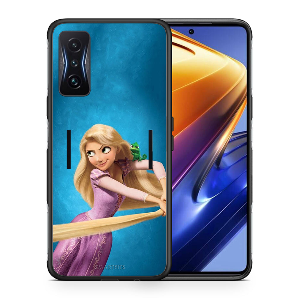 Θήκη Αγίου Βαλεντίνου Xiaomi Poco F4 GT Tangled 2 από τη Smartfits με σχέδιο στο πίσω μέρος και μαύρο περίβλημα | Xiaomi Poco F4 GT Tangled 2 case with colorful back and black bezels
