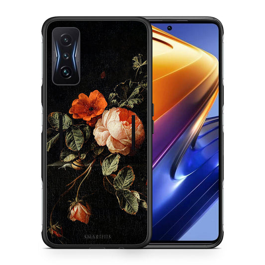 Θήκη Xiaomi Poco F4 GT Vintage Roses από τη Smartfits με σχέδιο στο πίσω μέρος και μαύρο περίβλημα | Xiaomi Poco F4 GT Vintage Roses case with colorful back and black bezels