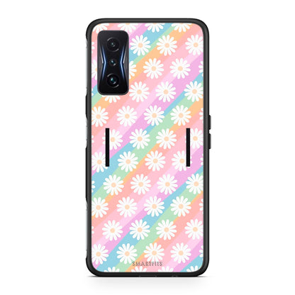 Xiaomi Poco F4 GT White Daisies θήκη από τη Smartfits με σχέδιο στο πίσω μέρος και μαύρο περίβλημα | Smartphone case with colorful back and black bezels by Smartfits