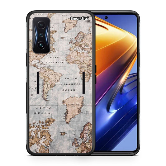 Θήκη Xiaomi Poco F4 GT World Map από τη Smartfits με σχέδιο στο πίσω μέρος και μαύρο περίβλημα | Xiaomi Poco F4 GT World Map case with colorful back and black bezels