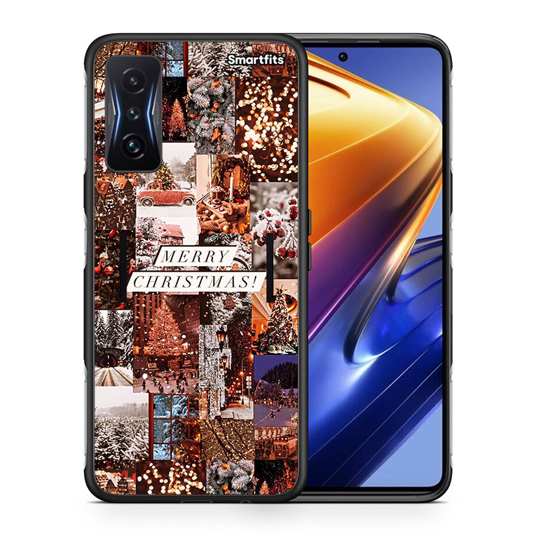 Θήκη Xiaomi Poco F4 GT Xmas Collage από τη Smartfits με σχέδιο στο πίσω μέρος και μαύρο περίβλημα | Xiaomi Poco F4 GT Xmas Collage case with colorful back and black bezels