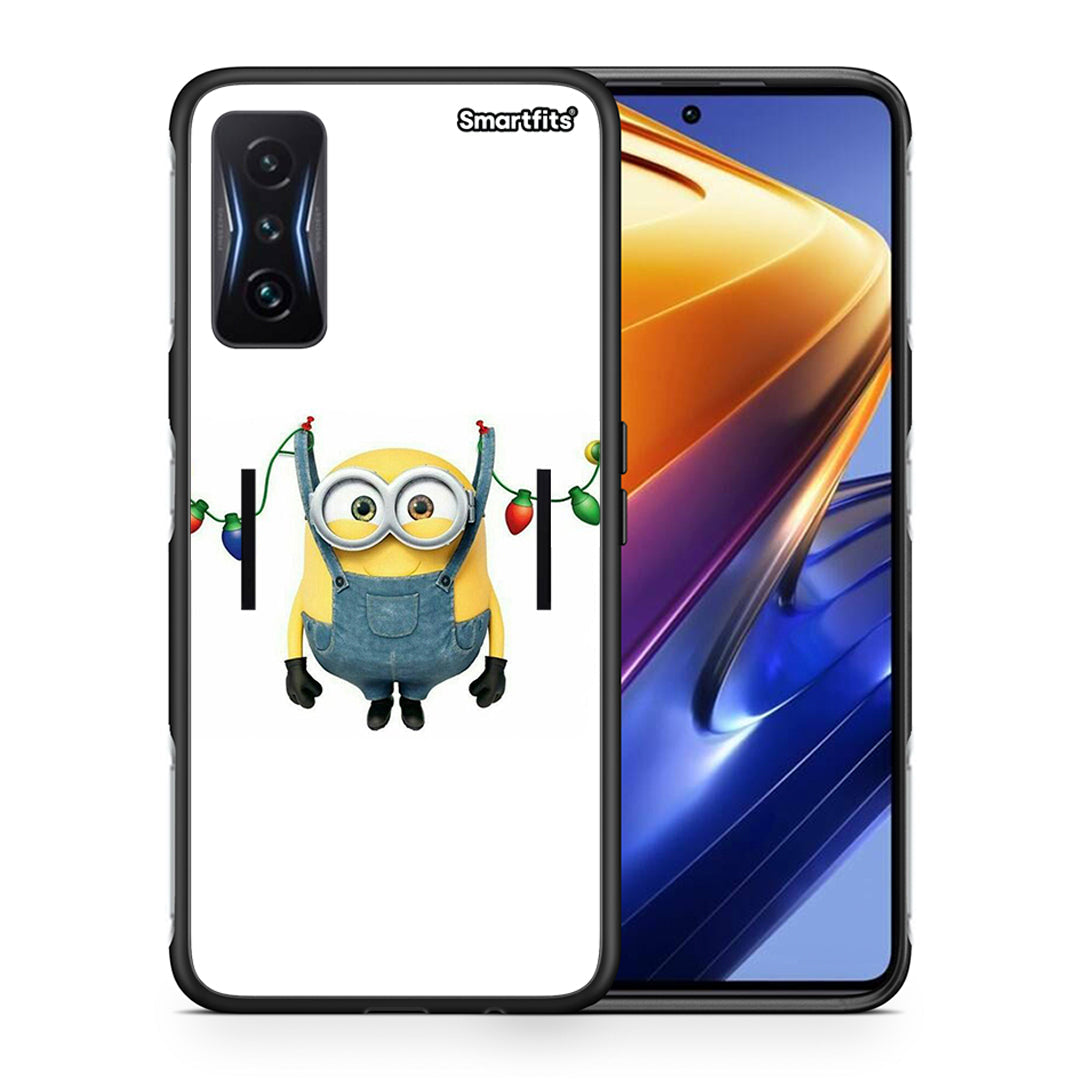 Θήκη Xiaomi Poco F4 GT Xmas Minion Lights από τη Smartfits με σχέδιο στο πίσω μέρος και μαύρο περίβλημα | Xiaomi Poco F4 GT Xmas Minion Lights case with colorful back and black bezels
