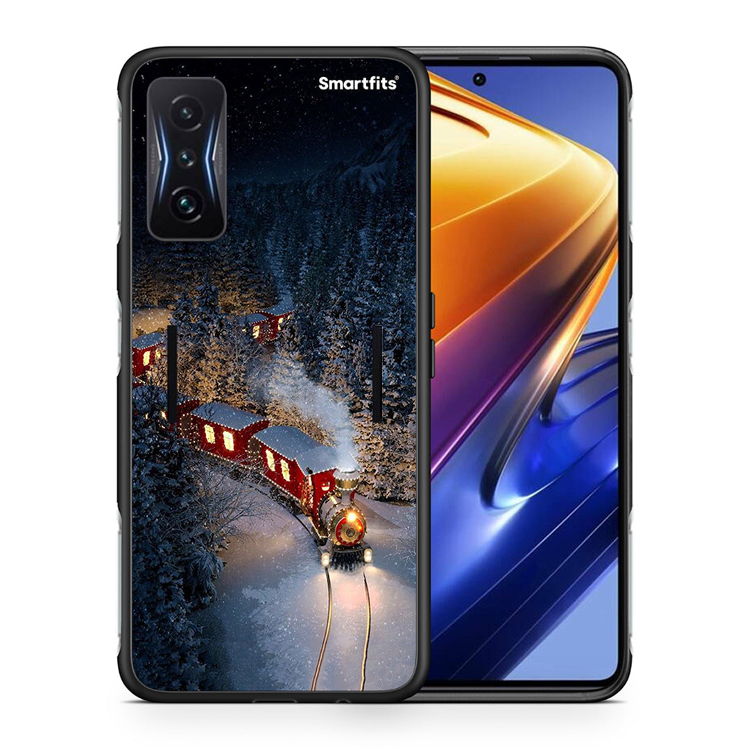 Θήκη Xiaomi Poco F4 GT Xmas Train από τη Smartfits με σχέδιο στο πίσω μέρος και μαύρο περίβλημα | Xiaomi Poco F4 GT Xmas Train case with colorful back and black bezels
