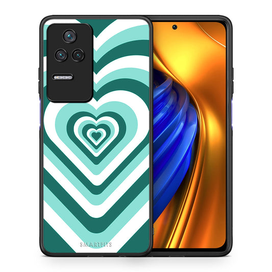 Θήκη Xiaomi Poco F4 / Redmi K40S Green Hearts από τη Smartfits με σχέδιο στο πίσω μέρος και μαύρο περίβλημα | Xiaomi Poco F4 / Redmi K40S Green Hearts case with colorful back and black bezels