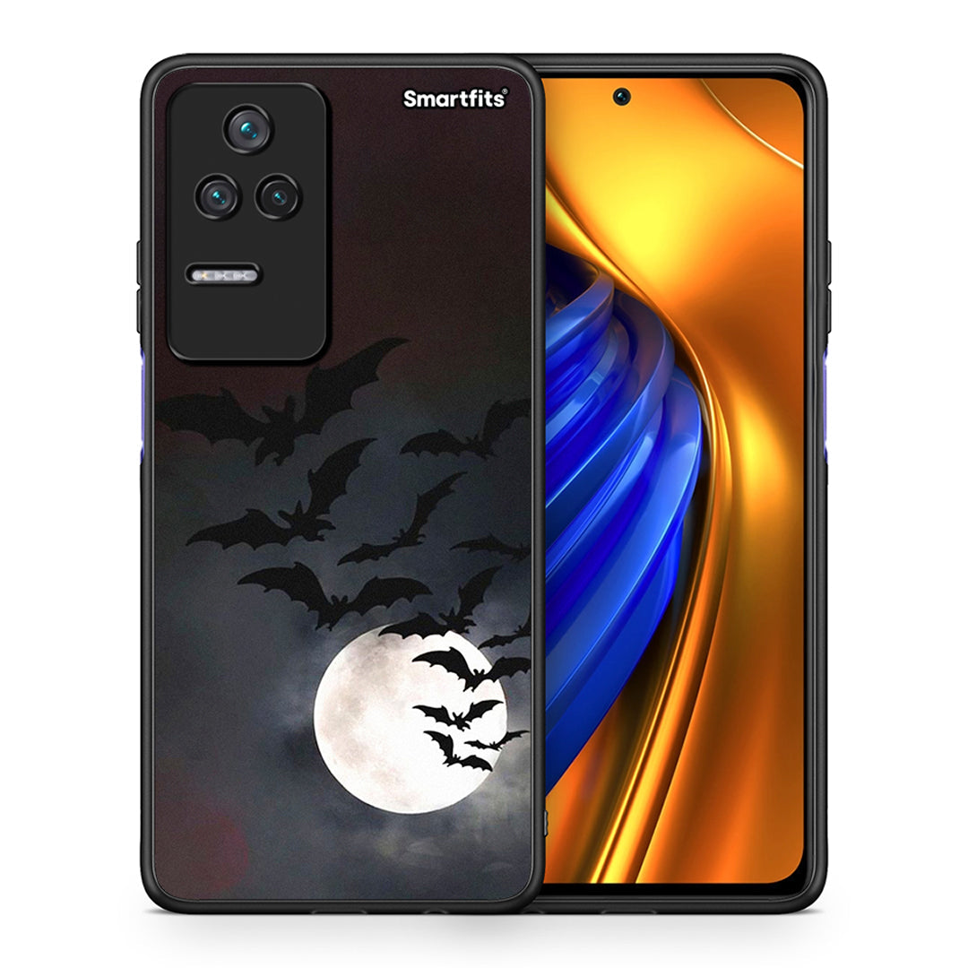Θήκη Xiaomi Poco F4 / Redmi K40S Halloween Bat Night από τη Smartfits με σχέδιο στο πίσω μέρος και μαύρο περίβλημα | Xiaomi Poco F4 / Redmi K40S Halloween Bat Night case with colorful back and black bezels
