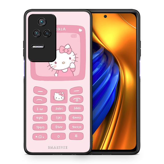 Θήκη Αγίου Βαλεντίνου Xiaomi Poco F4 / Redmi K40S Hello Kitten από τη Smartfits με σχέδιο στο πίσω μέρος και μαύρο περίβλημα | Xiaomi Poco F4 / Redmi K40S Hello Kitten case with colorful back and black bezels