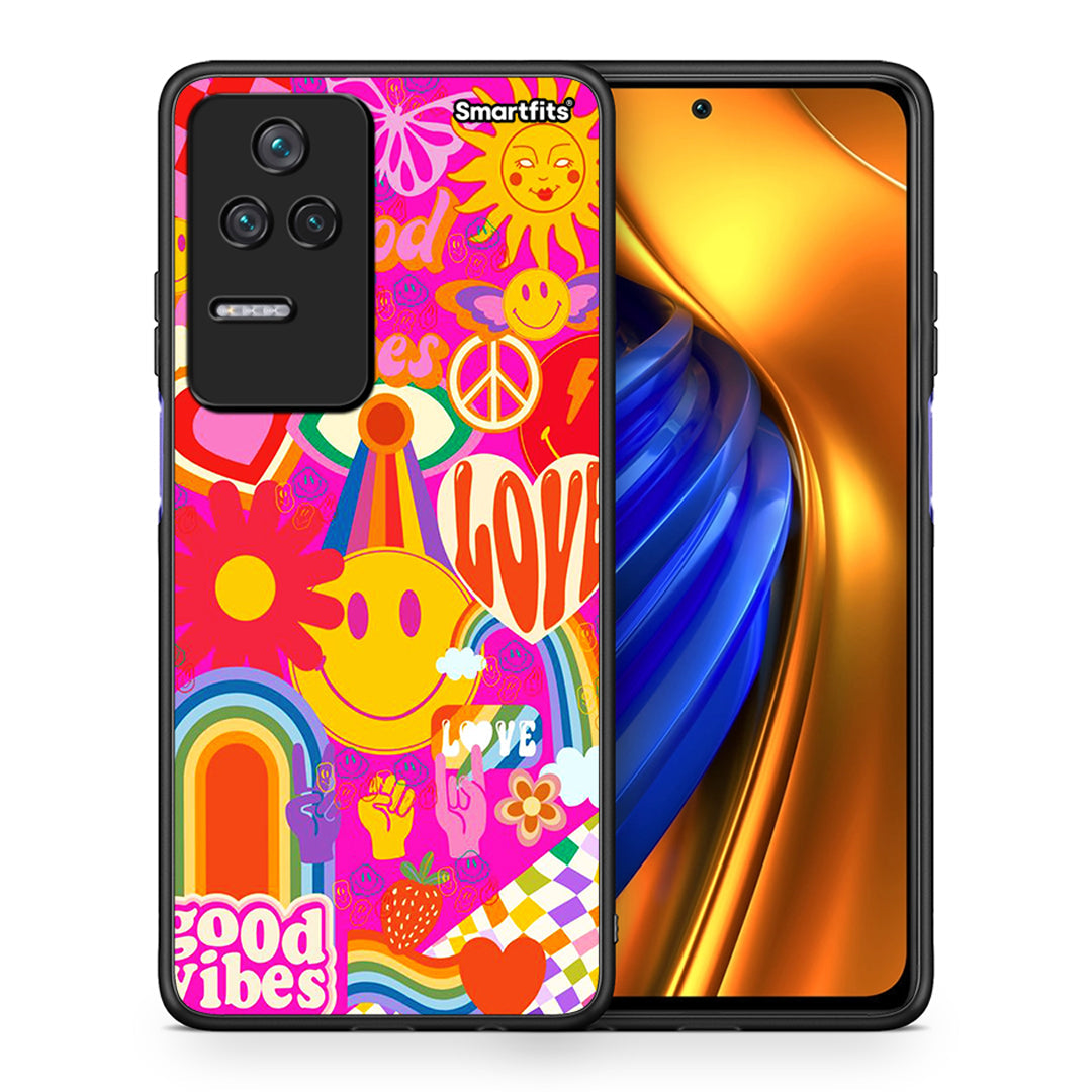 Θήκη Xiaomi Poco F4 / Redmi K40S Hippie Love από τη Smartfits με σχέδιο στο πίσω μέρος και μαύρο περίβλημα | Xiaomi Poco F4 / Redmi K40S Hippie Love case with colorful back and black bezels