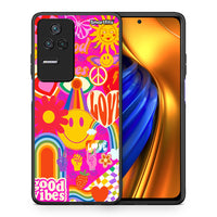 Thumbnail for Θήκη Xiaomi Poco F4 / Redmi K40S Hippie Love από τη Smartfits με σχέδιο στο πίσω μέρος και μαύρο περίβλημα | Xiaomi Poco F4 / Redmi K40S Hippie Love case with colorful back and black bezels