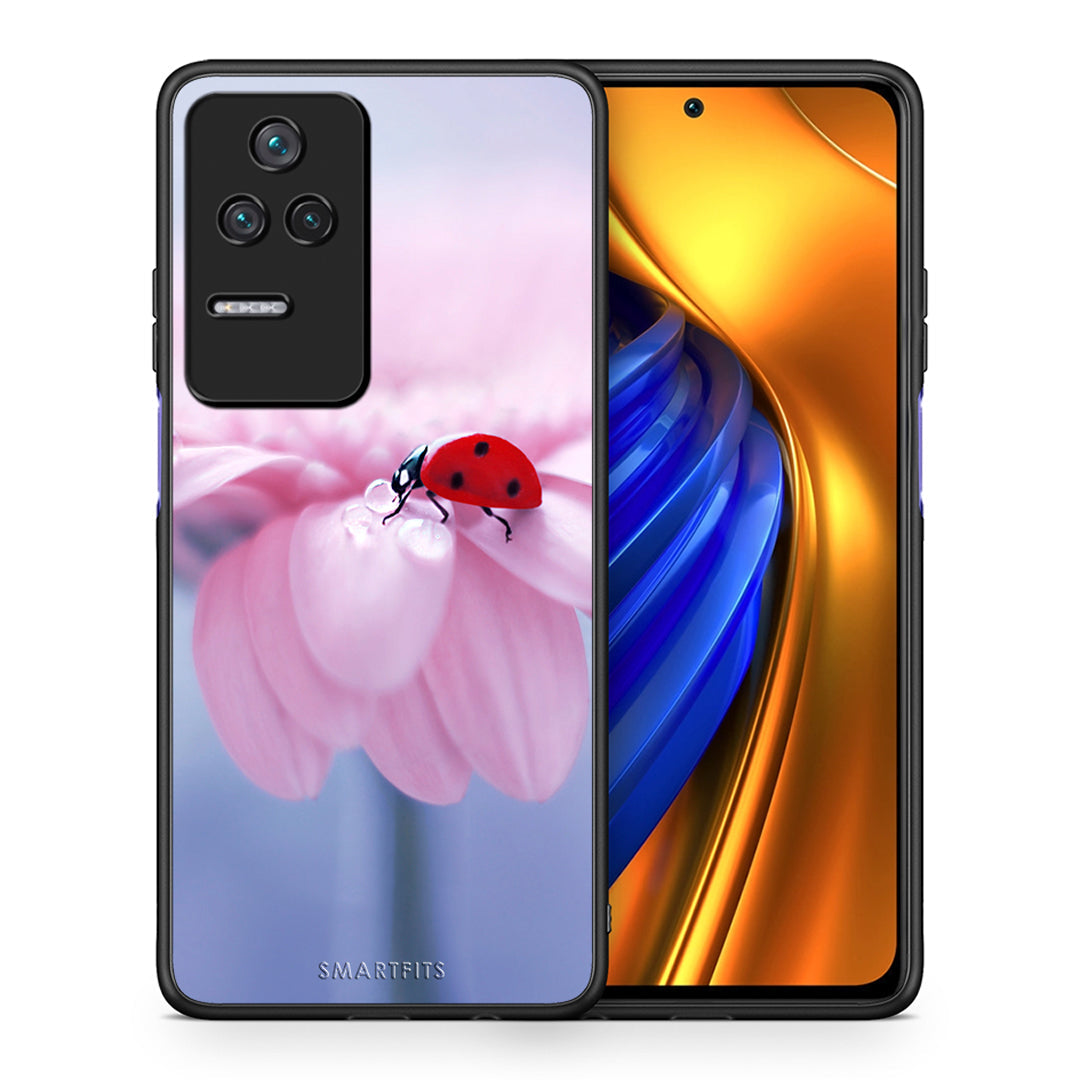 Θήκη Xiaomi Poco F4 / Redmi K40S Ladybug Flower από τη Smartfits με σχέδιο στο πίσω μέρος και μαύρο περίβλημα | Xiaomi Poco F4 / Redmi K40S Ladybug Flower case with colorful back and black bezels