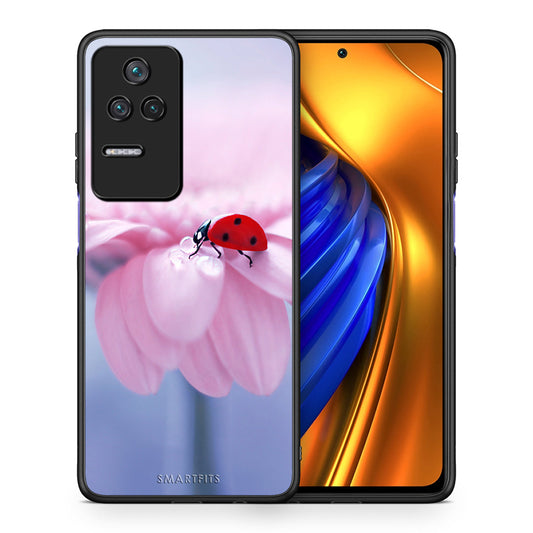 Θήκη Xiaomi Poco F4 / Redmi K40S Ladybug Flower από τη Smartfits με σχέδιο στο πίσω μέρος και μαύρο περίβλημα | Xiaomi Poco F4 / Redmi K40S Ladybug Flower case with colorful back and black bezels