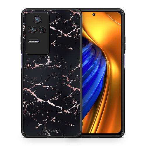 Θήκη Xiaomi Poco F4 / Redmi K40S Black Rosegold Marble από τη Smartfits με σχέδιο στο πίσω μέρος και μαύρο περίβλημα | Xiaomi Poco F4 / Redmi K40S Black Rosegold Marble case with colorful back and black bezels