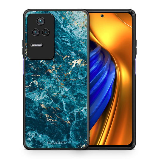 Θήκη Xiaomi Poco F4 / Redmi K40S Marble Blue από τη Smartfits με σχέδιο στο πίσω μέρος και μαύρο περίβλημα | Xiaomi Poco F4 / Redmi K40S Marble Blue case with colorful back and black bezels