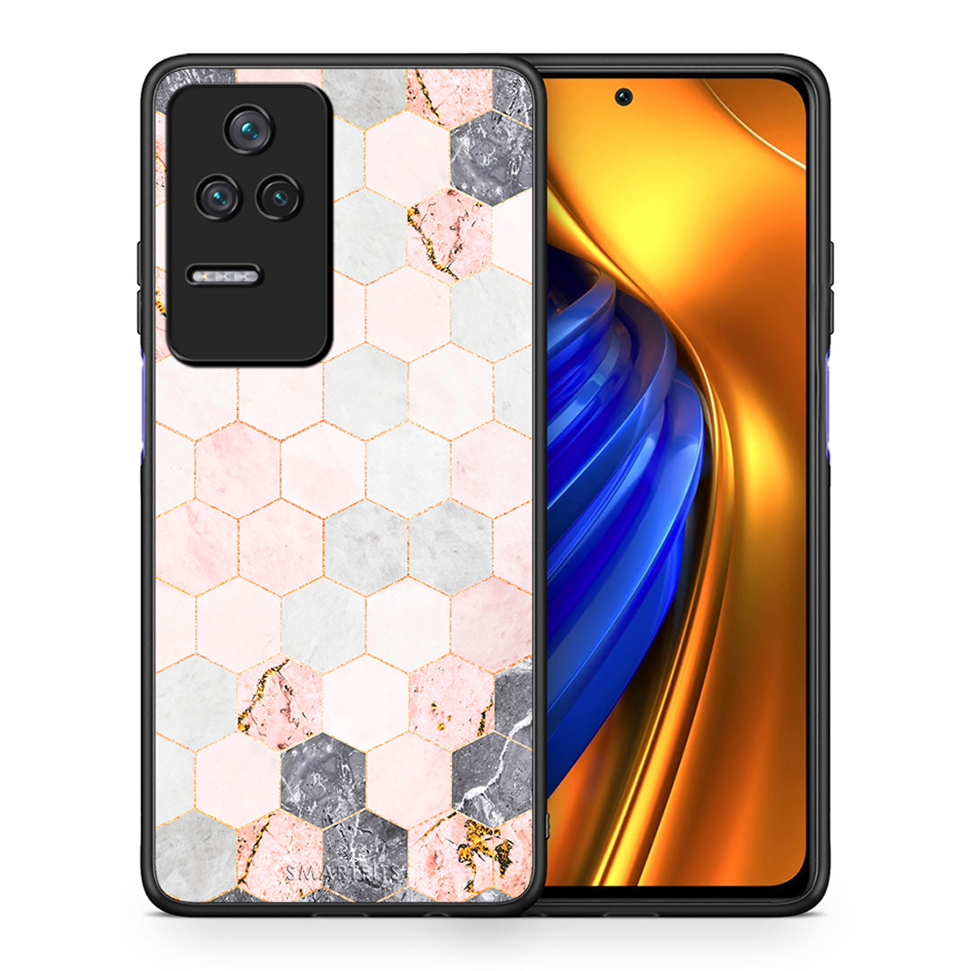 Θήκη Xiaomi Poco F4 / Redmi K40S Hexagon Pink Marble από τη Smartfits με σχέδιο στο πίσω μέρος και μαύρο περίβλημα | Xiaomi Poco F4 / Redmi K40S Hexagon Pink Marble case with colorful back and black bezels