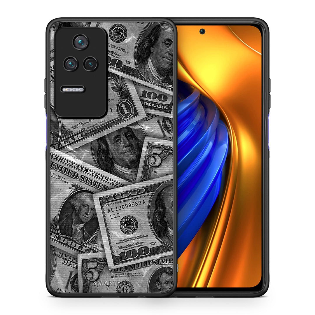 Θήκη Xiaomi Poco F4 / Redmi K40S Money Dollars από τη Smartfits με σχέδιο στο πίσω μέρος και μαύρο περίβλημα | Xiaomi Poco F4 / Redmi K40S Money Dollars case with colorful back and black bezels
