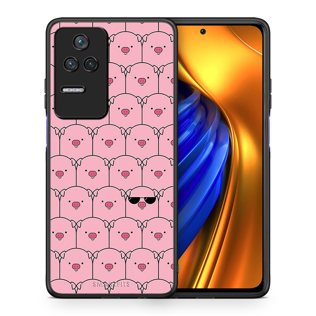 Θήκη Xiaomi Poco F4 / Redmi K40S Pig Glasses από τη Smartfits με σχέδιο στο πίσω μέρος και μαύρο περίβλημα | Xiaomi Poco F4 / Redmi K40S Pig Glasses case with colorful back and black bezels