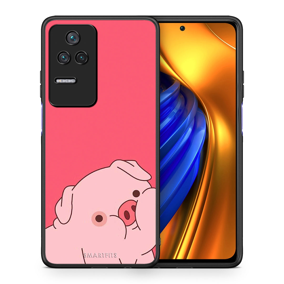 Θήκη Αγίου Βαλεντίνου Xiaomi Poco F4 / Redmi K40S Pig Love 1 από τη Smartfits με σχέδιο στο πίσω μέρος και μαύρο περίβλημα | Xiaomi Poco F4 / Redmi K40S Pig Love 1 case with colorful back and black bezels