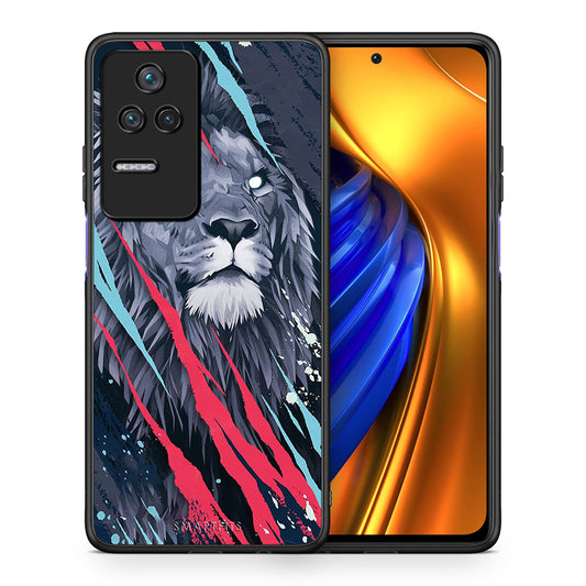Θήκη Xiaomi Poco F4 / Redmi K40S Lion Designer PopArt από τη Smartfits με σχέδιο στο πίσω μέρος και μαύρο περίβλημα | Xiaomi Poco F4 / Redmi K40S Lion Designer PopArt case with colorful back and black bezels
