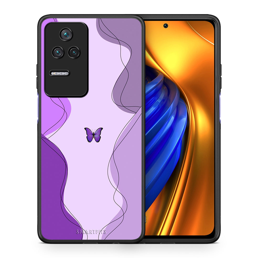 Θήκη Αγίου Βαλεντίνου Xiaomi Poco F4 / Redmi K40S Purple Mariposa από τη Smartfits με σχέδιο στο πίσω μέρος και μαύρο περίβλημα | Xiaomi Poco F4 / Redmi K40S Purple Mariposa case with colorful back and black bezels