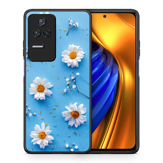 Θήκη Xiaomi Poco F4 / Redmi K40S Real Daisies από τη Smartfits με σχέδιο στο πίσω μέρος και μαύρο περίβλημα | Xiaomi Poco F4 / Redmi K40S Real Daisies case with colorful back and black bezels