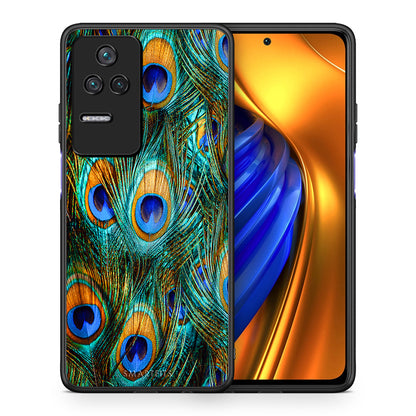 Θήκη Xiaomi Poco F4 / Redmi K40S Real Peacock Feathers από τη Smartfits με σχέδιο στο πίσω μέρος και μαύρο περίβλημα | Xiaomi Poco F4 / Redmi K40S Real Peacock Feathers case with colorful back and black bezels