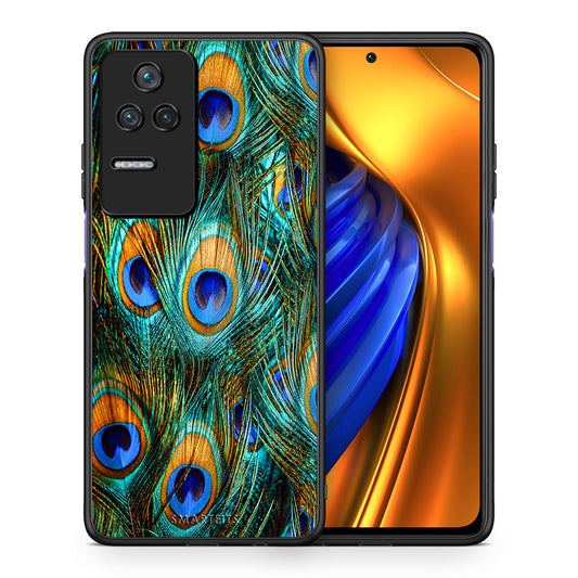 Θήκη Xiaomi Poco F4 / Redmi K40S Real Peacock Feathers από τη Smartfits με σχέδιο στο πίσω μέρος και μαύρο περίβλημα | Xiaomi Poco F4 / Redmi K40S Real Peacock Feathers case with colorful back and black bezels