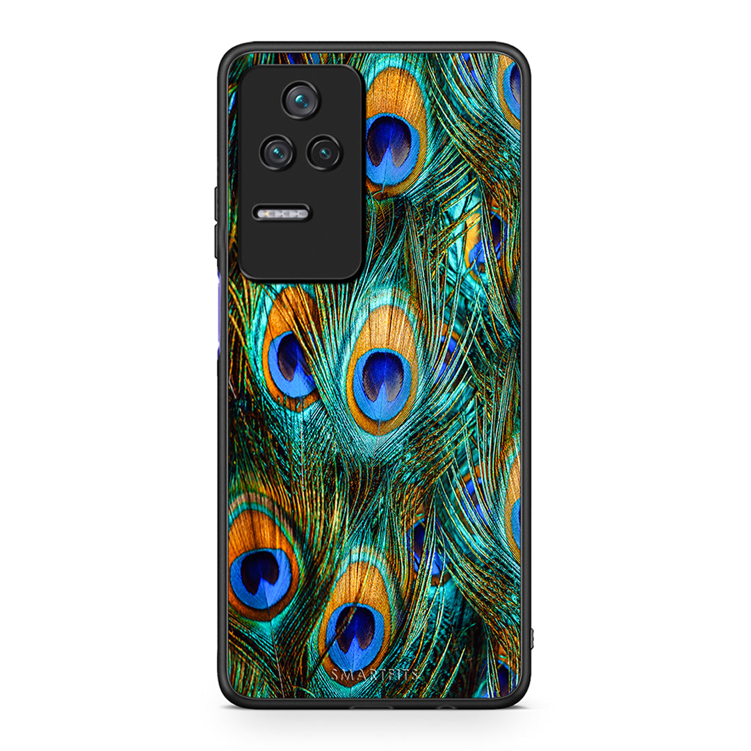 Xiaomi Poco F4 / Redmi K40S Real Peacock Feathers θήκη από τη Smartfits με σχέδιο στο πίσω μέρος και μαύρο περίβλημα | Smartphone case with colorful back and black bezels by Smartfits