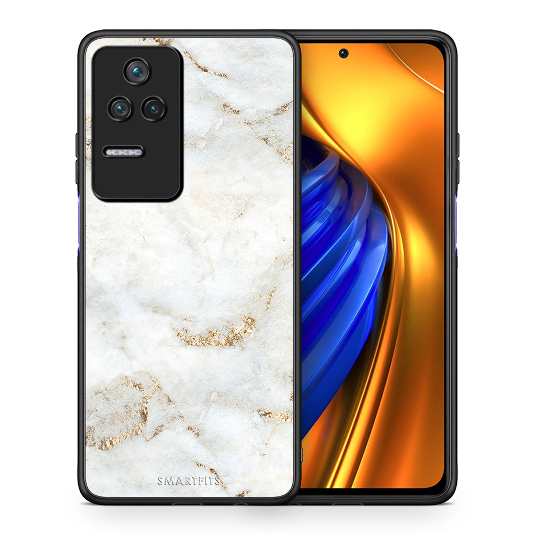 Θήκη Xiaomi Poco F4 / Redmi K40S White Gold Marble από τη Smartfits με σχέδιο στο πίσω μέρος και μαύρο περίβλημα | Xiaomi Poco F4 / Redmi K40S White Gold Marble case with colorful back and black bezels