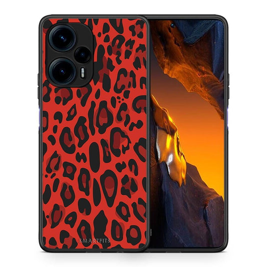 Θήκη Xiaomi Poco F5 5G Animal Red Leopard από τη Smartfits με σχέδιο στο πίσω μέρος και μαύρο περίβλημα | Xiaomi Poco F5 5G Animal Red Leopard Case with Colorful Back and Black Bezels