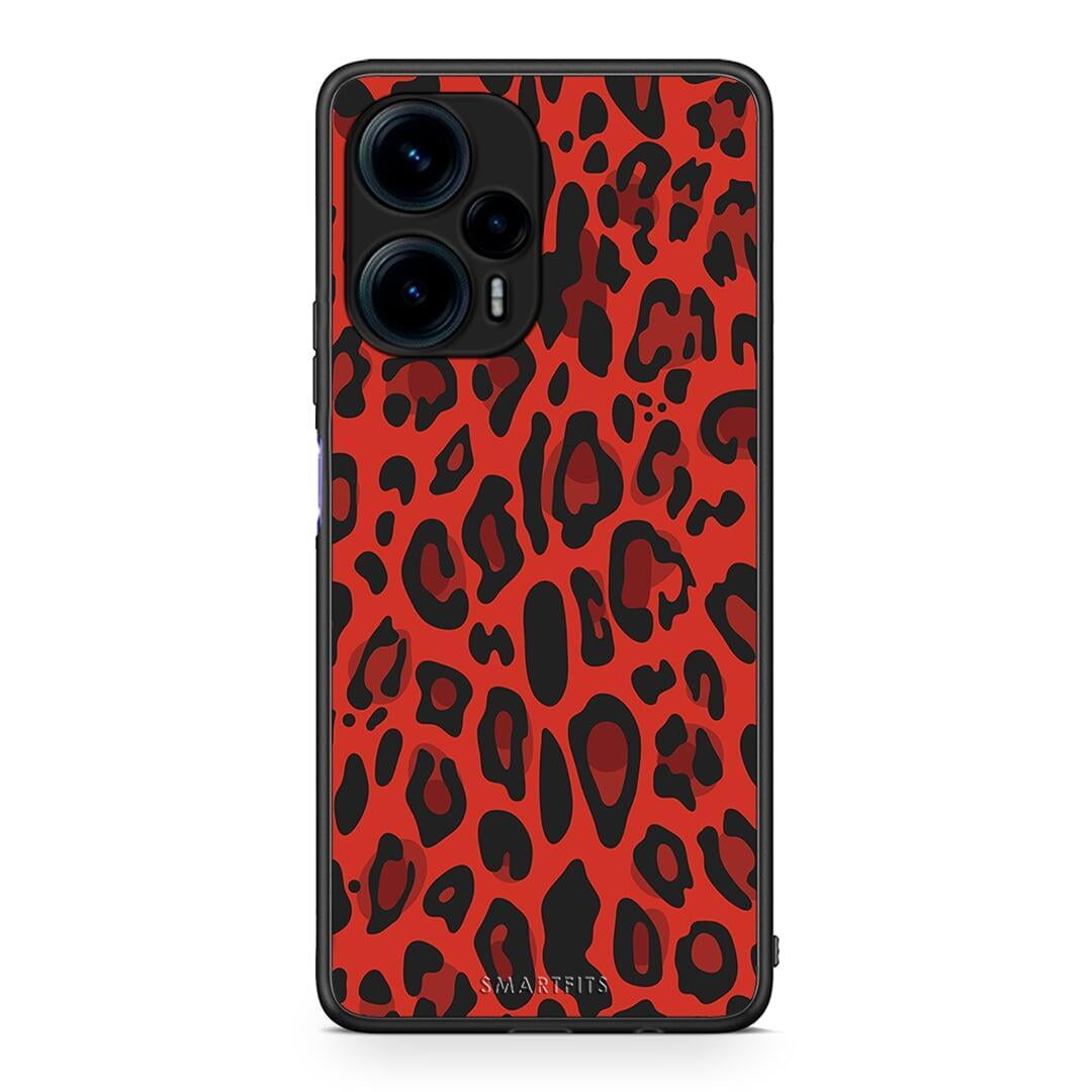 Θήκη Xiaomi Poco F5 5G Animal Red Leopard από τη Smartfits με σχέδιο στο πίσω μέρος και μαύρο περίβλημα | Xiaomi Poco F5 5G Animal Red Leopard Case with Colorful Back and Black Bezels