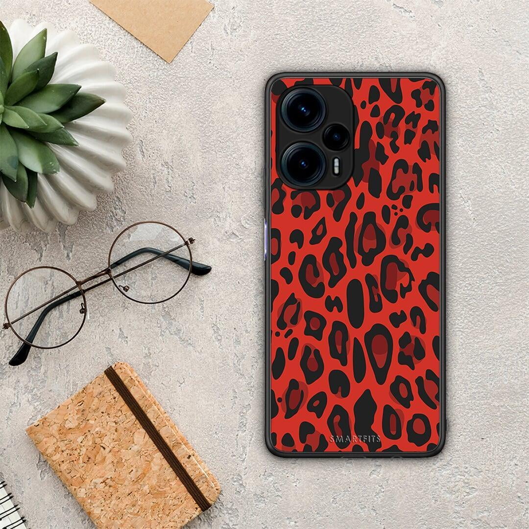 Θήκη Xiaomi Poco F5 5G Animal Red Leopard από τη Smartfits με σχέδιο στο πίσω μέρος και μαύρο περίβλημα | Xiaomi Poco F5 5G Animal Red Leopard Case with Colorful Back and Black Bezels