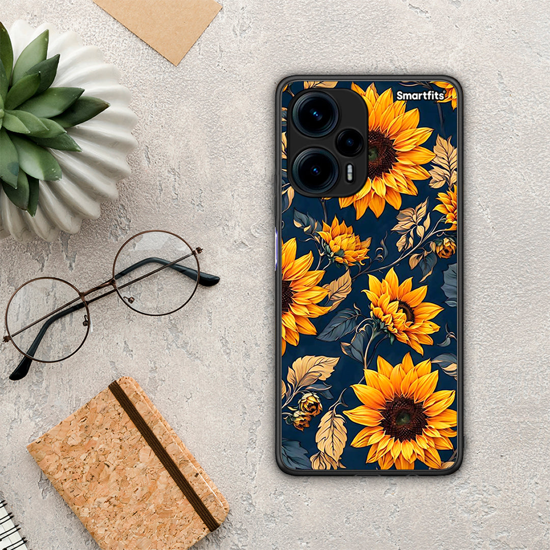 Θήκη Xiaomi Poco F5 5G Autumn Sunflowers από τη Smartfits με σχέδιο στο πίσω μέρος και μαύρο περίβλημα | Xiaomi Poco F5 5G Autumn Sunflowers Case with Colorful Back and Black Bezels