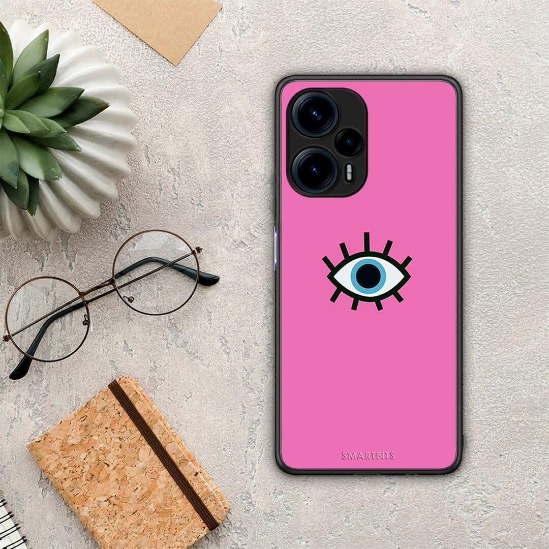 Θήκη Xiaomi Poco F5 5G Blue Eye Pink από τη Smartfits με σχέδιο στο πίσω μέρος και μαύρο περίβλημα | Xiaomi Poco F5 5G Blue Eye Pink Case with Colorful Back and Black Bezels