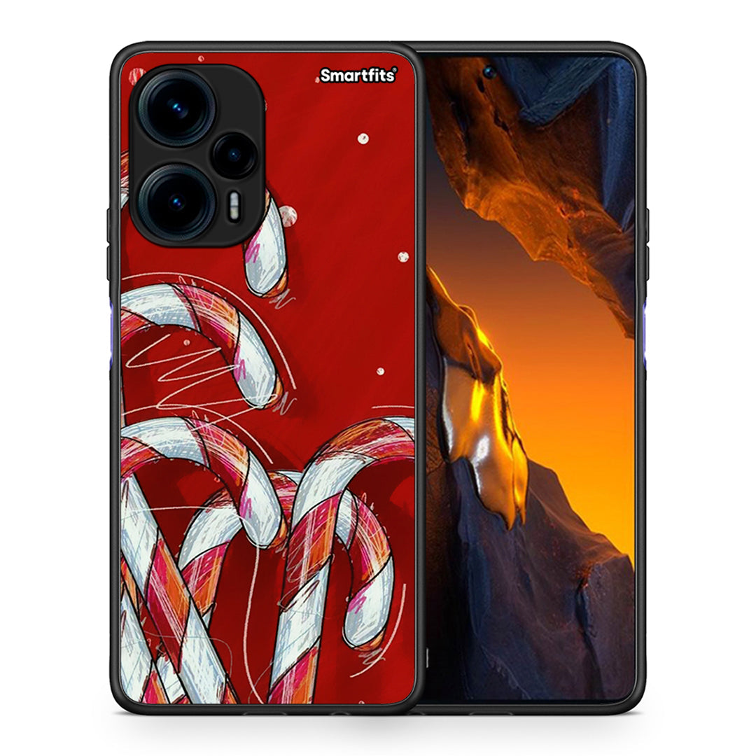 Θήκη Xiaomi Poco F5 5G Candy Cane από τη Smartfits με σχέδιο στο πίσω μέρος και μαύρο περίβλημα | Xiaomi Poco F5 5G Candy Cane Case with Colorful Back and Black Bezels