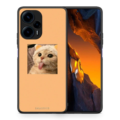 Θήκη Xiaomi Poco F5 5G Cat Tongue από τη Smartfits με σχέδιο στο πίσω μέρος και μαύρο περίβλημα | Xiaomi Poco F5 5G Cat Tongue Case with Colorful Back and Black Bezels