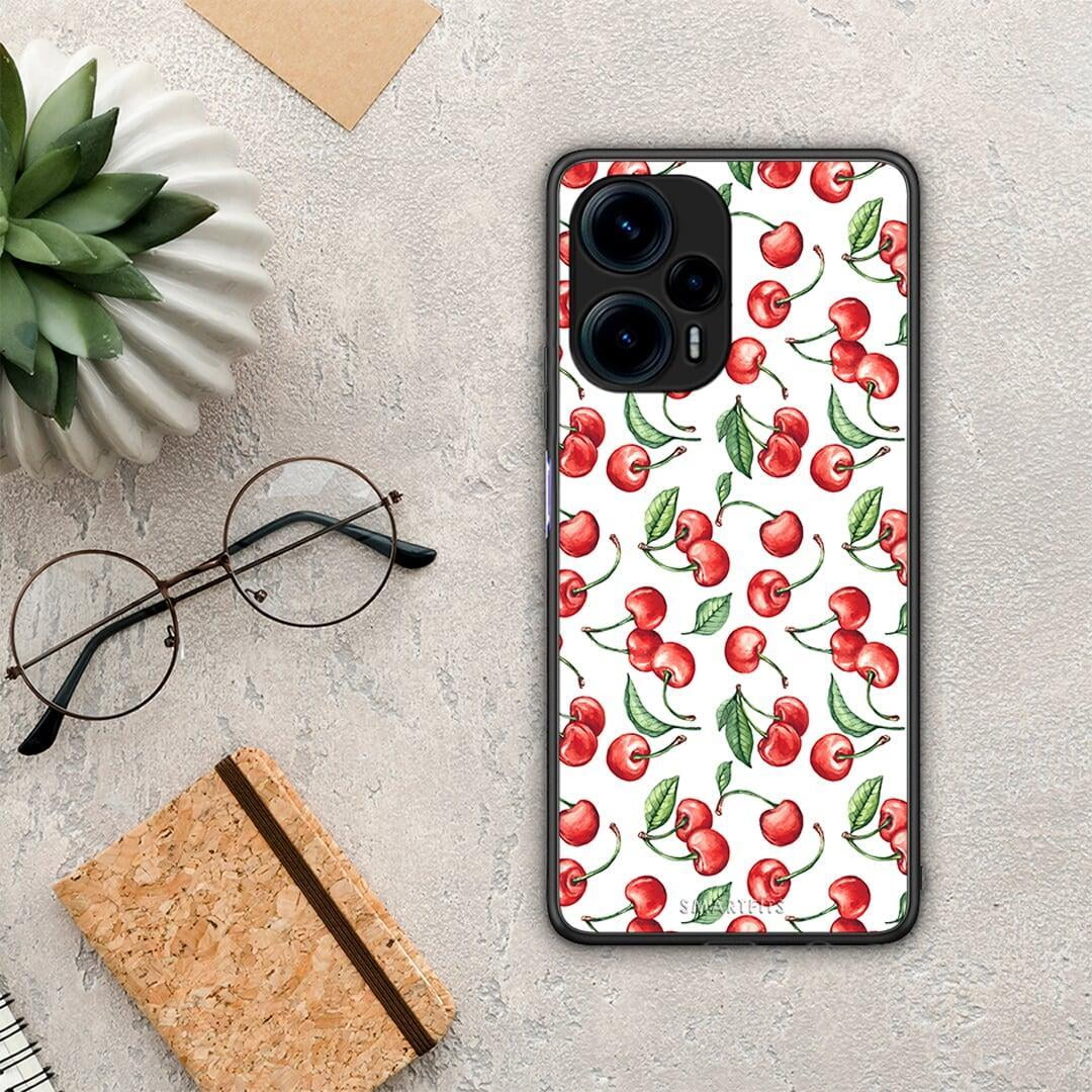 Θήκη Xiaomi Poco F5 5G Cherry Summer από τη Smartfits με σχέδιο στο πίσω μέρος και μαύρο περίβλημα | Xiaomi Poco F5 5G Cherry Summer Case with Colorful Back and Black Bezels