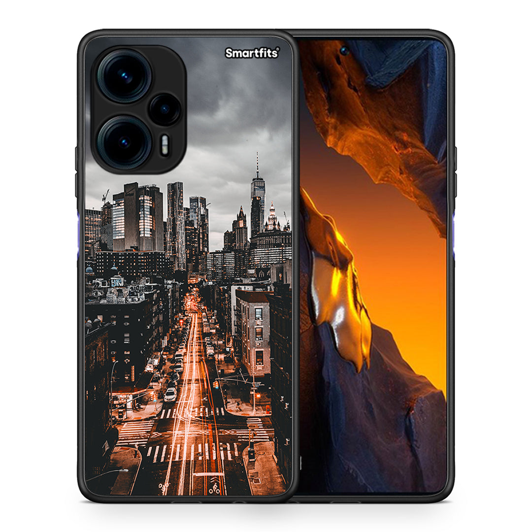 Θήκη Xiaomi Poco F5 5G City Lights από τη Smartfits με σχέδιο στο πίσω μέρος και μαύρο περίβλημα | Xiaomi Poco F5 5G City Lights Case with Colorful Back and Black Bezels