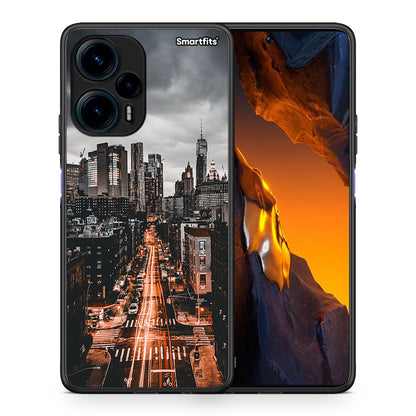 Θήκη Xiaomi Poco F5 5G City Lights από τη Smartfits με σχέδιο στο πίσω μέρος και μαύρο περίβλημα | Xiaomi Poco F5 5G City Lights Case with Colorful Back and Black Bezels