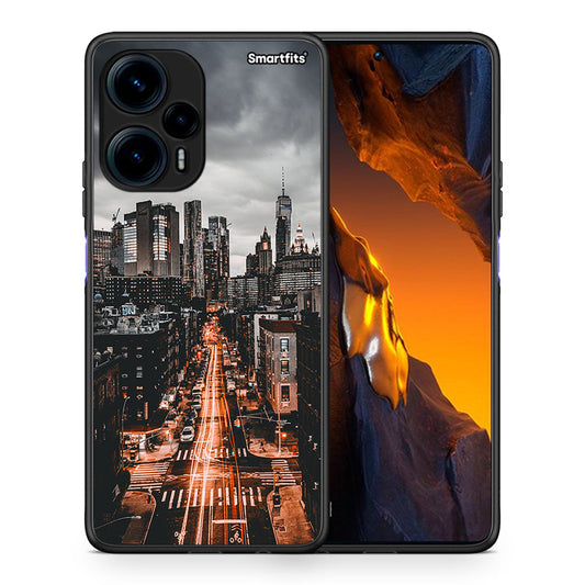 Θήκη Xiaomi Poco F5 5G City Lights από τη Smartfits με σχέδιο στο πίσω μέρος και μαύρο περίβλημα | Xiaomi Poco F5 5G City Lights Case with Colorful Back and Black Bezels