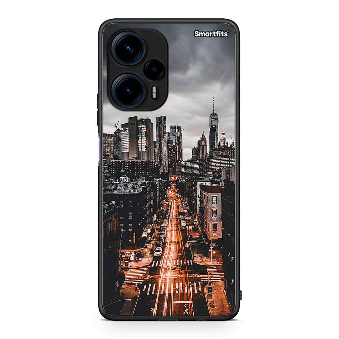 Θήκη Xiaomi Poco F5 5G City Lights από τη Smartfits με σχέδιο στο πίσω μέρος και μαύρο περίβλημα | Xiaomi Poco F5 5G City Lights Case with Colorful Back and Black Bezels