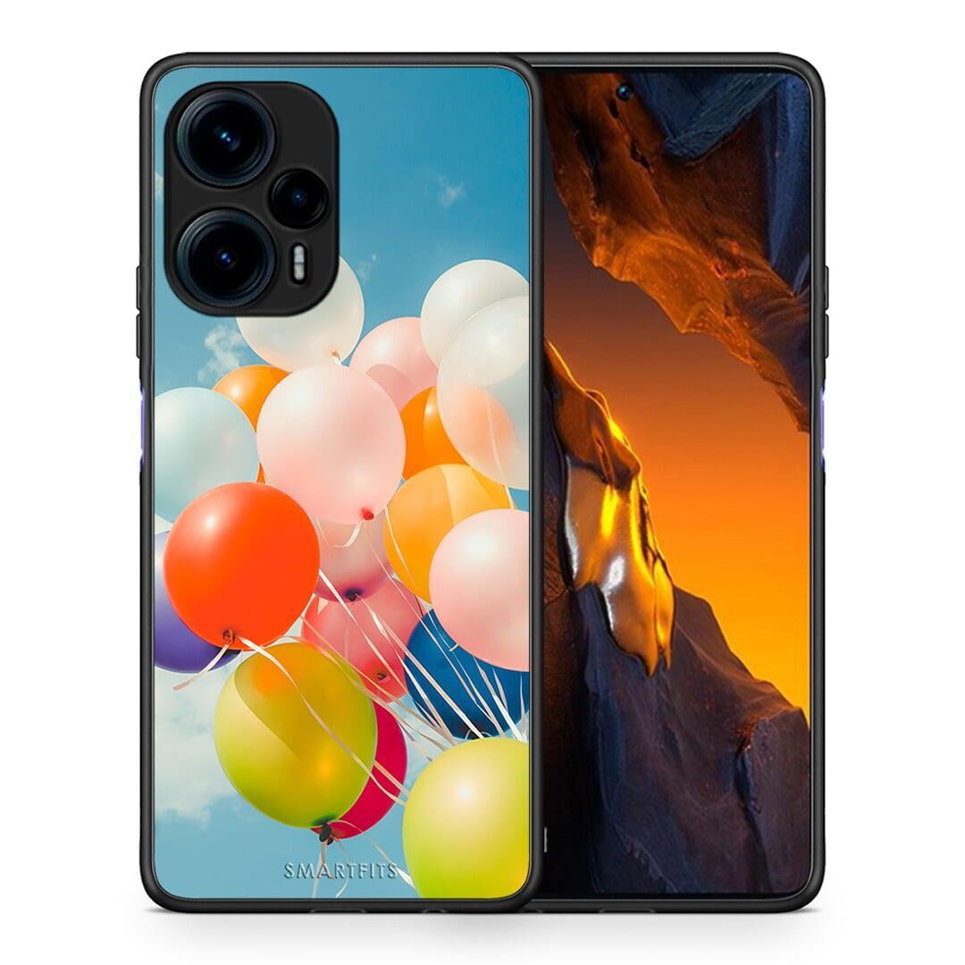 Θήκη Xiaomi Poco F5 5G Colorful Balloons από τη Smartfits με σχέδιο στο πίσω μέρος και μαύρο περίβλημα | Xiaomi Poco F5 5G Colorful Balloons Case with Colorful Back and Black Bezels
