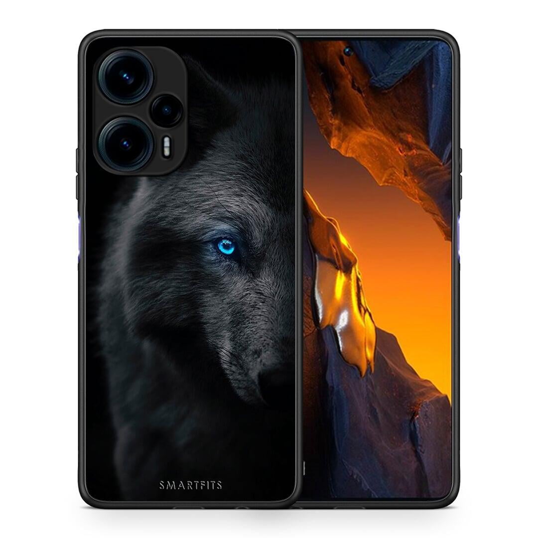 Θήκη Xiaomi Poco F5 5G Dark Wolf από τη Smartfits με σχέδιο στο πίσω μέρος και μαύρο περίβλημα | Xiaomi Poco F5 5G Dark Wolf Case with Colorful Back and Black Bezels