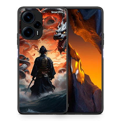 Θήκη Xiaomi Poco F5 5G Dragons Fight από τη Smartfits με σχέδιο στο πίσω μέρος και μαύρο περίβλημα | Xiaomi Poco F5 5G Dragons Fight Case with Colorful Back and Black Bezels