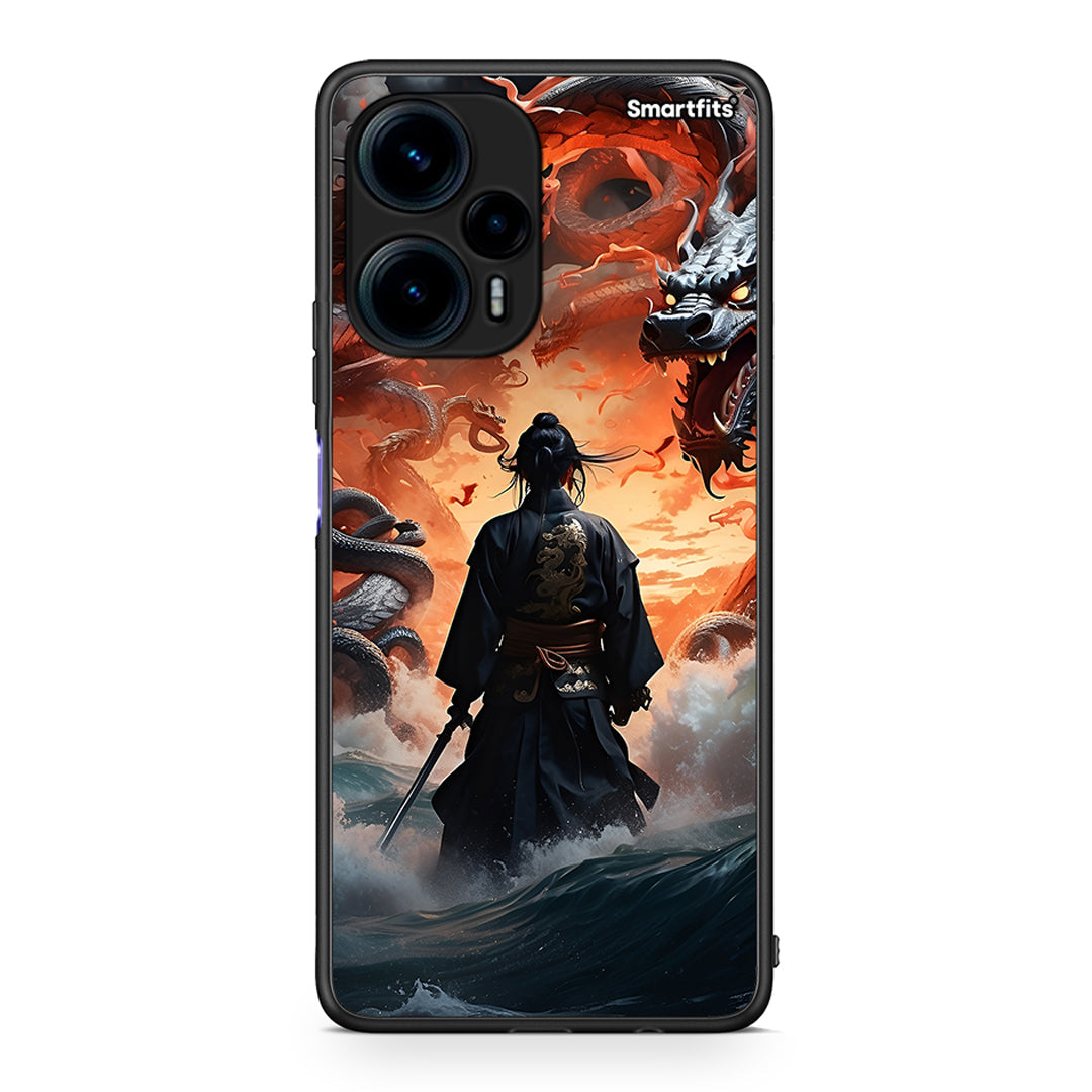 Θήκη Xiaomi Poco F5 5G Dragons Fight από τη Smartfits με σχέδιο στο πίσω μέρος και μαύρο περίβλημα | Xiaomi Poco F5 5G Dragons Fight Case with Colorful Back and Black Bezels