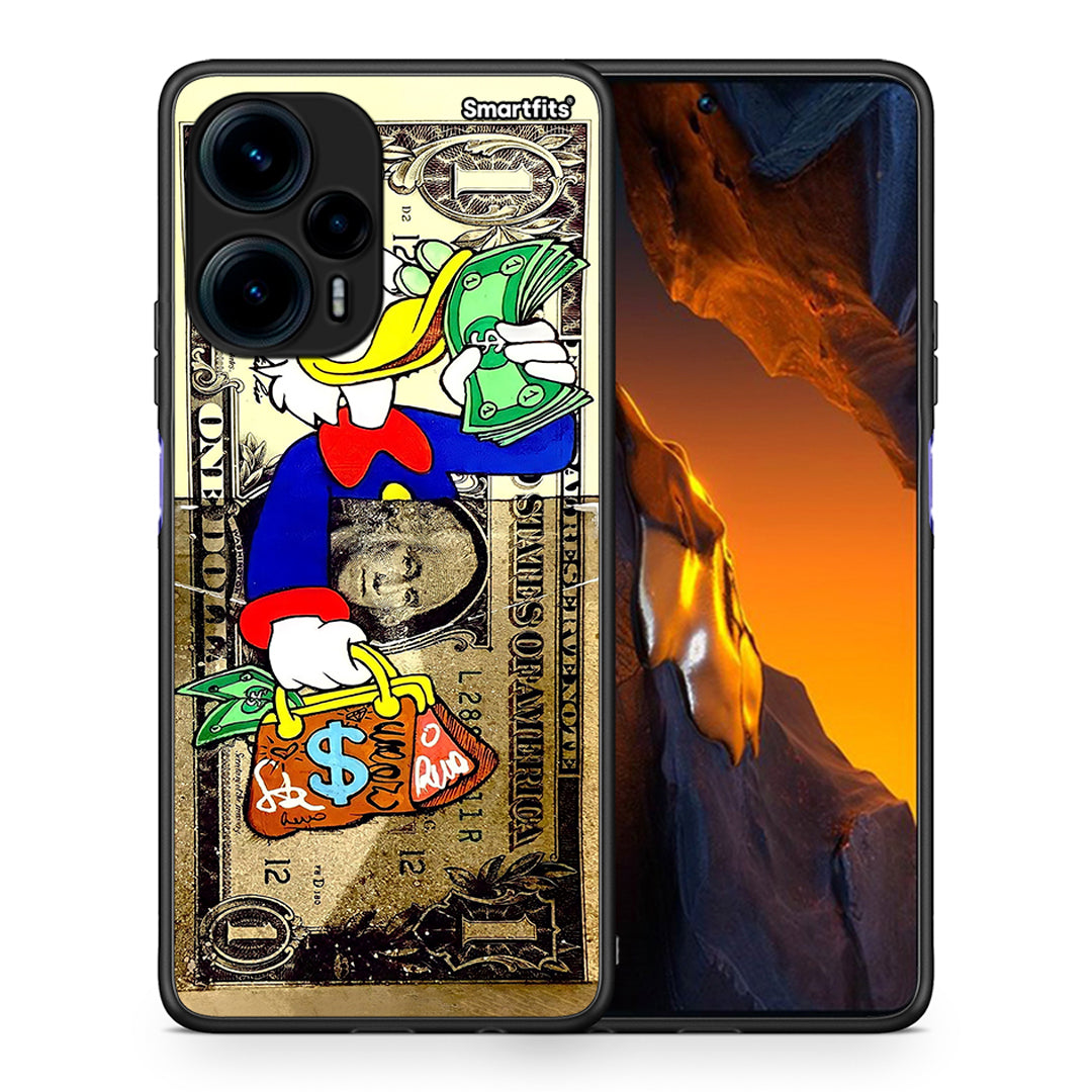 Θήκη Xiaomi Poco F5 5G Duck Money από τη Smartfits με σχέδιο στο πίσω μέρος και μαύρο περίβλημα | Xiaomi Poco F5 5G Duck Money Case with Colorful Back and Black Bezels